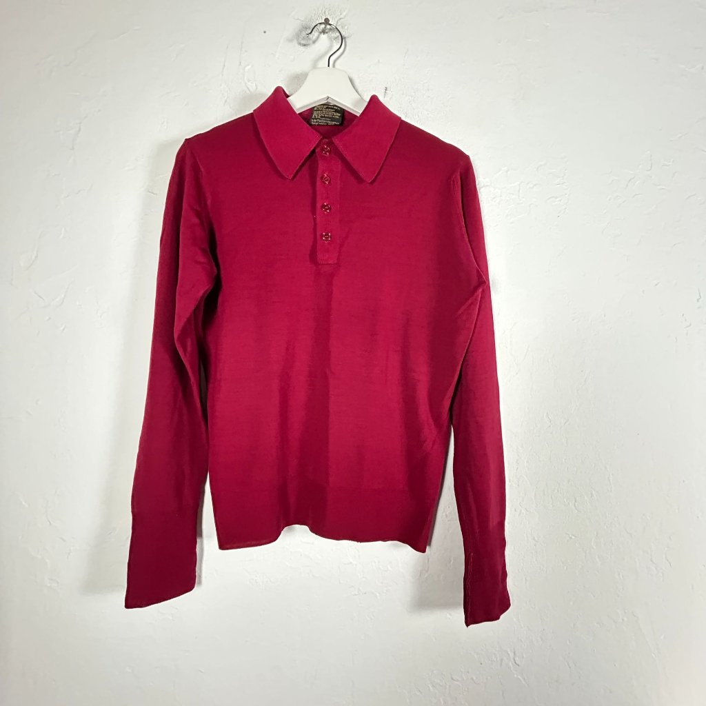 Dalkeith Womens Virgin Wool Polo Sweater Pullover Dark Pink Made In England